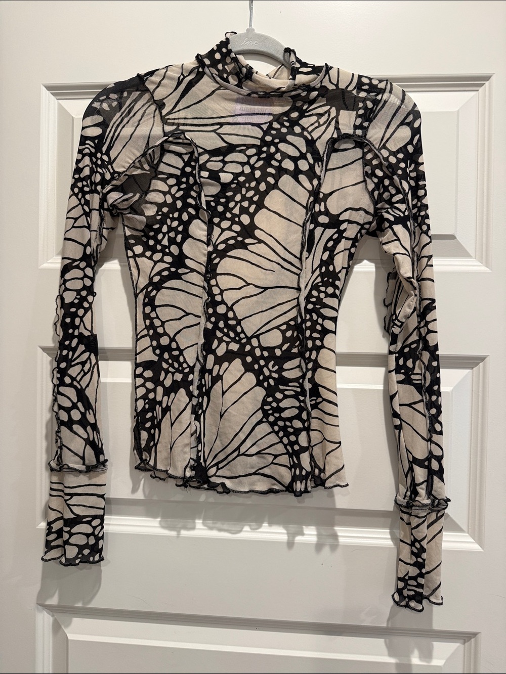 Sheer Black & Cream Long-Sleeve Mock Neck Tee